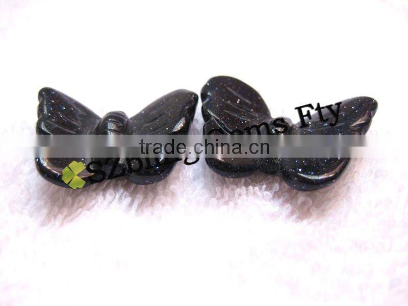 Fashion lowest cost loose gemstone butterfly carved blue sandstone beads for pendant