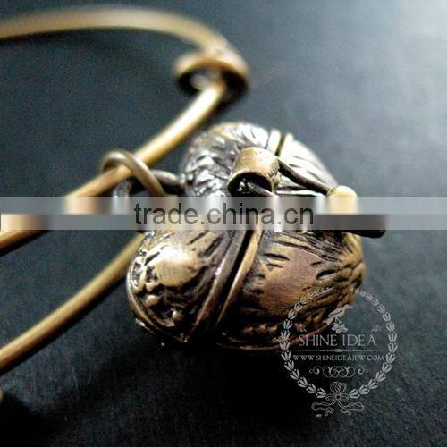 vintage bronze antiqued heart prayer wish box ice pink glass beads love charms fashion women wiring bangle bracelet 6450040