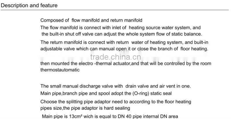 high quality 2014 Menred stainless steel intelligent central heating system manifold floor heating manifold