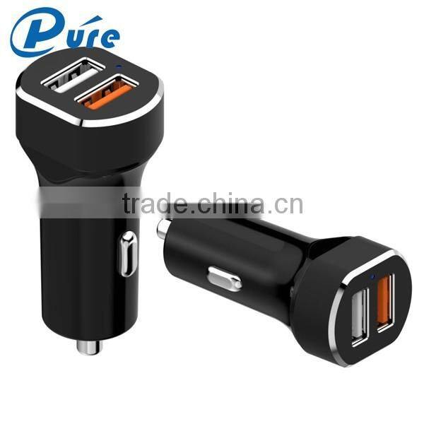 new bullet design metal car charger 5V 3/2A double usb mobile phone car charger factory selling directly