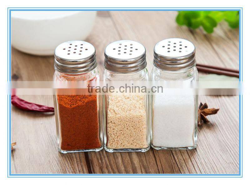 60ml Small Square Glass Packaging Condiment Bottle with Stainless Steel Mesh Lids