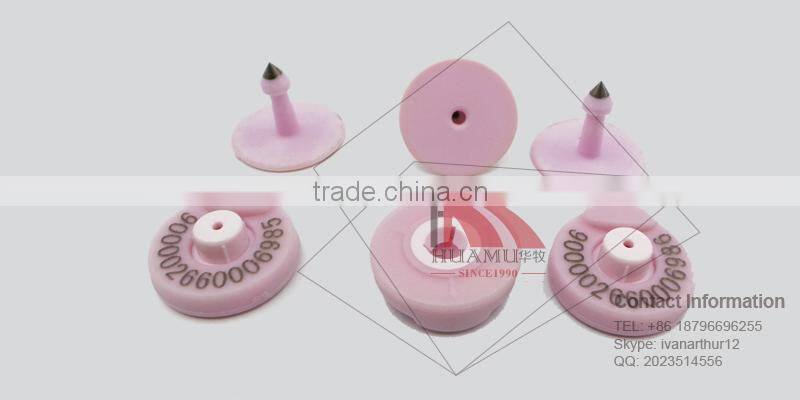 rfid sheep ear tag with 125 HKZ in pink with metal pin 30*30 mm