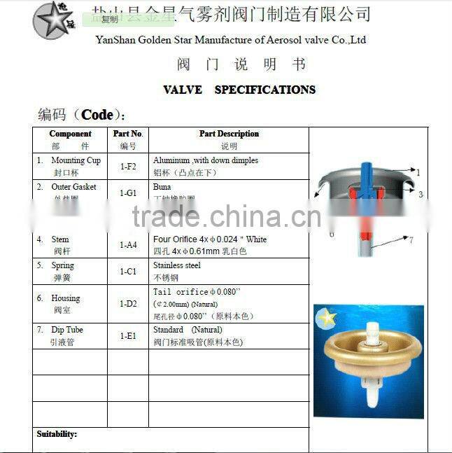 Aluminum Aerosol Valve for the packaging