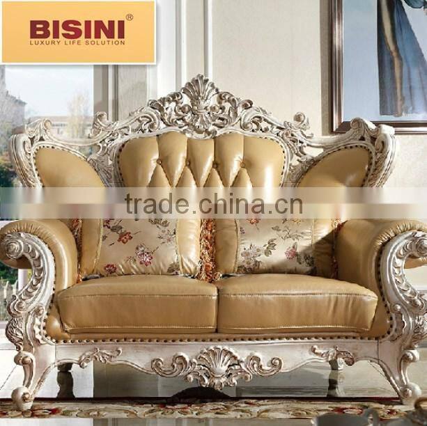Bisini French Palace Exquisite Genuine Leather Sofa Set