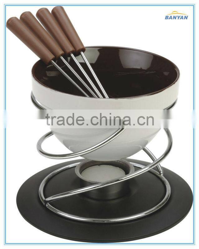 ceramic chocolate fondue set with forks