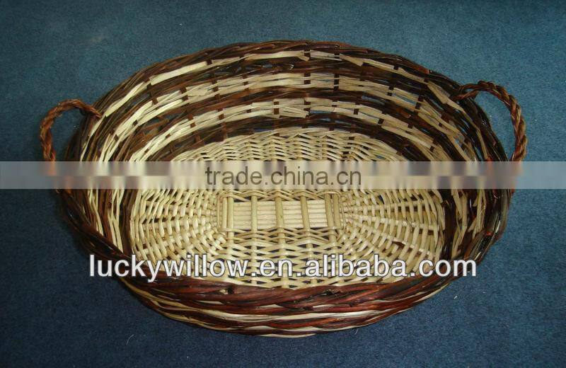 natual full buff oval wicker basket tray with handle(factory provide)