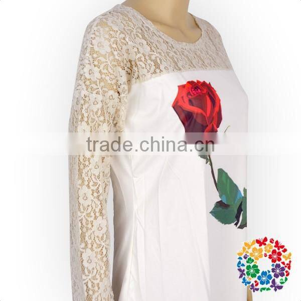 rose flower print women lace long sleeve shirt