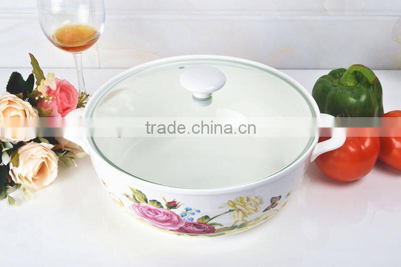 10" porcelain pot suitable for microwave oven with glas lid