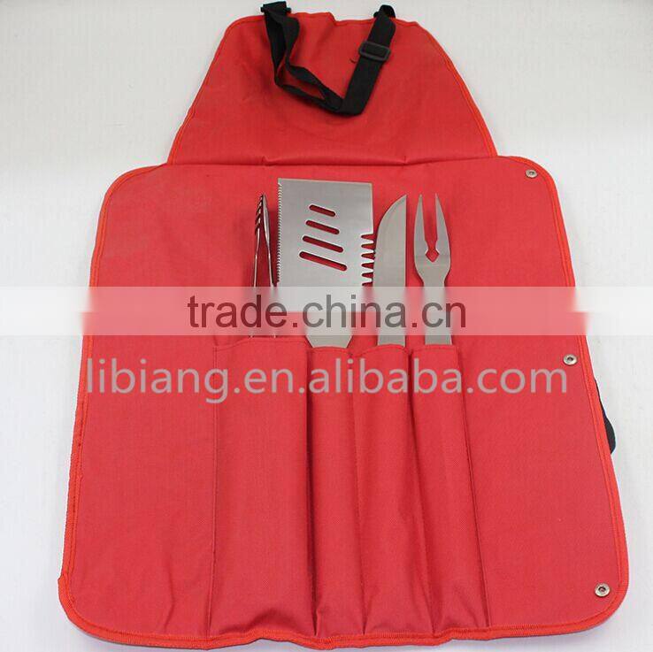 4pcs Stainless steel bbq set with apron/bbq tool set