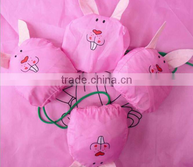 Pink Cute Rabbit shape polyester folding grocery shopping bag