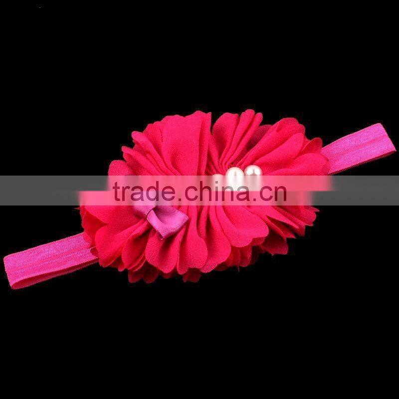 hot cutting fabric flower headband with pearl center for kids hair accessories
