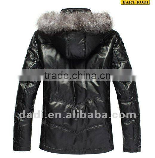 Men leather jacket with fur collar