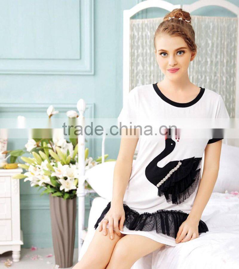 Solid T-shirt with Cute Printing Sleeping Clothes for women/cotton t shirt blank womens sleepwear