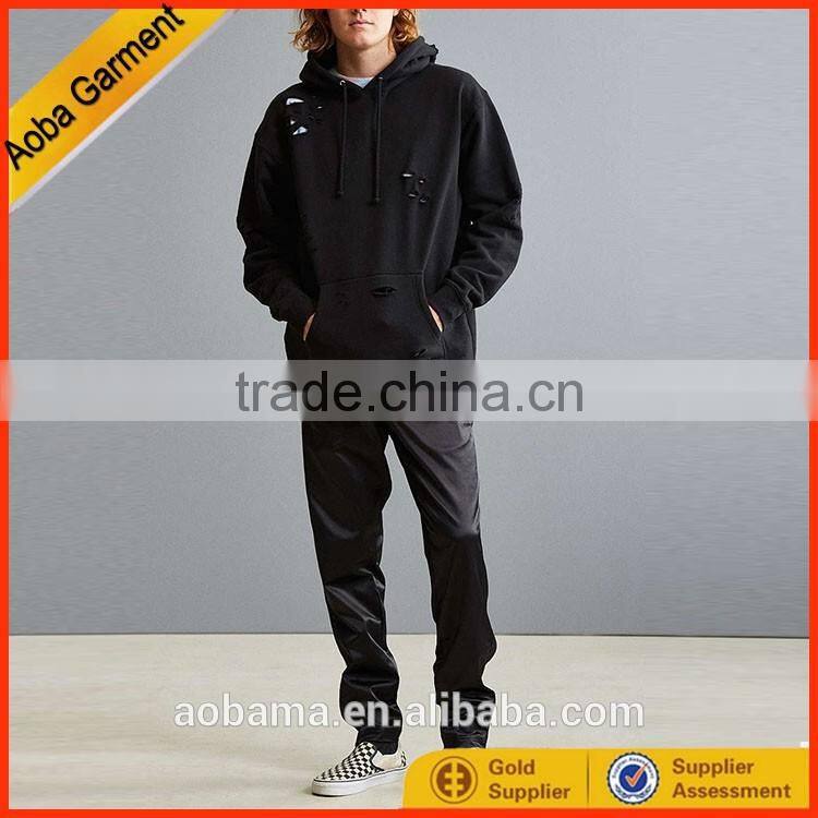 2017 Alibaba fashion style simple customized men hole black hoodie