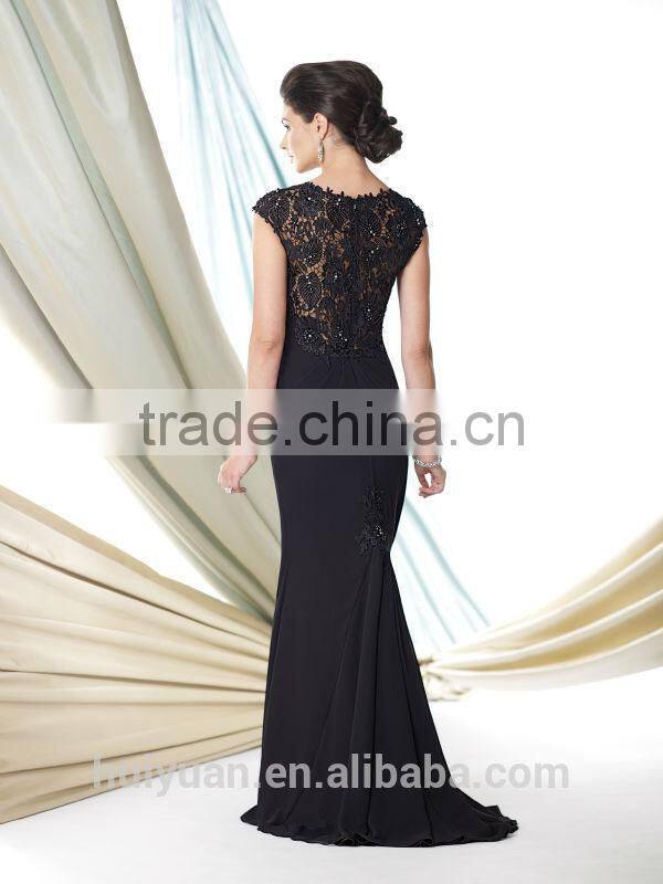 2015 sexy long chiffon cap sleeve fashion women evening dress