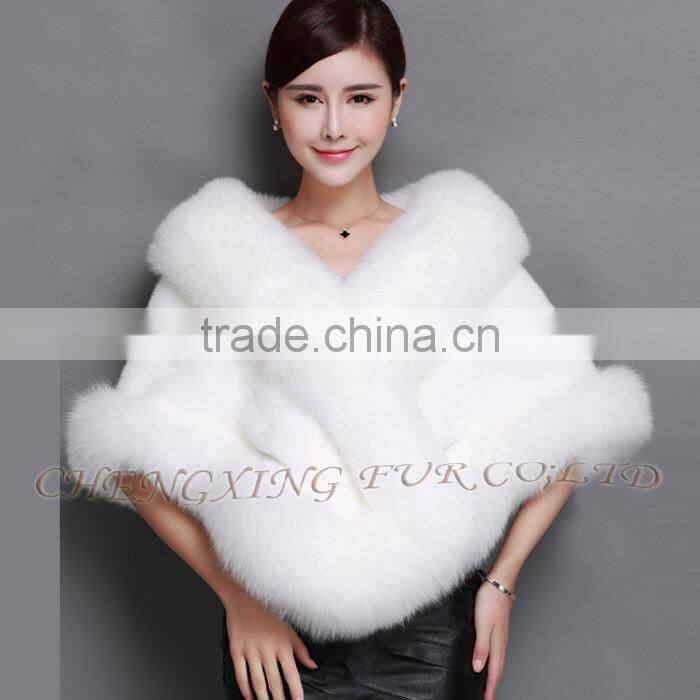 CX-B-M-05E Best Sell Wholesale Price Natural Fox Fur Trim Mink Fur Shawl