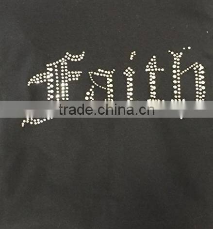 Faith Silver Rhinestone Black Fashion T-Shirts