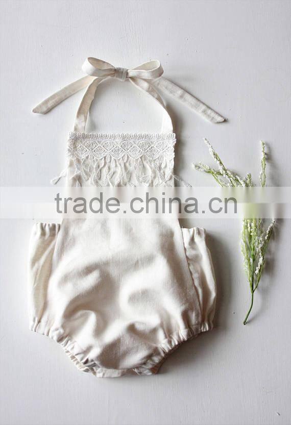 Wholesale Baby Soft Cotton Boutique Romper Infant Girls Plain White Playsuit Lace Bodysuit