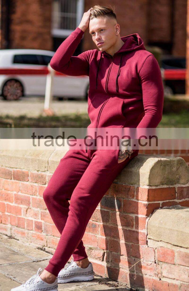latest design tracksuit for men/China custom cotton slim fit fleece plain tracksuit