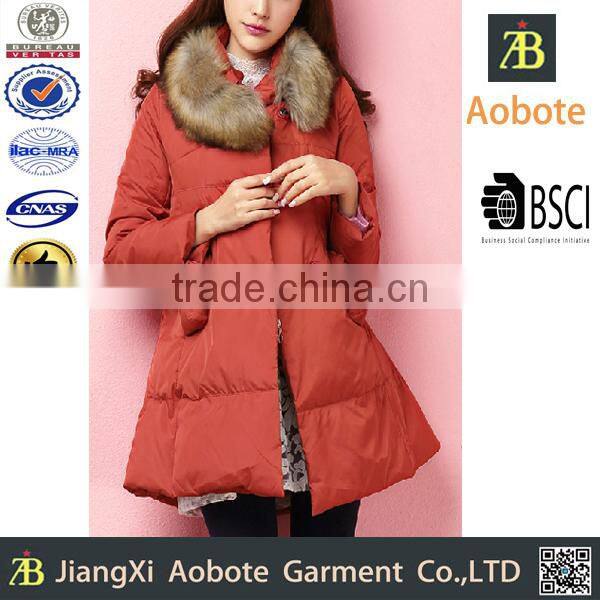 2015 New Listing Women Long A-Line Down Jacket With Fur Collar