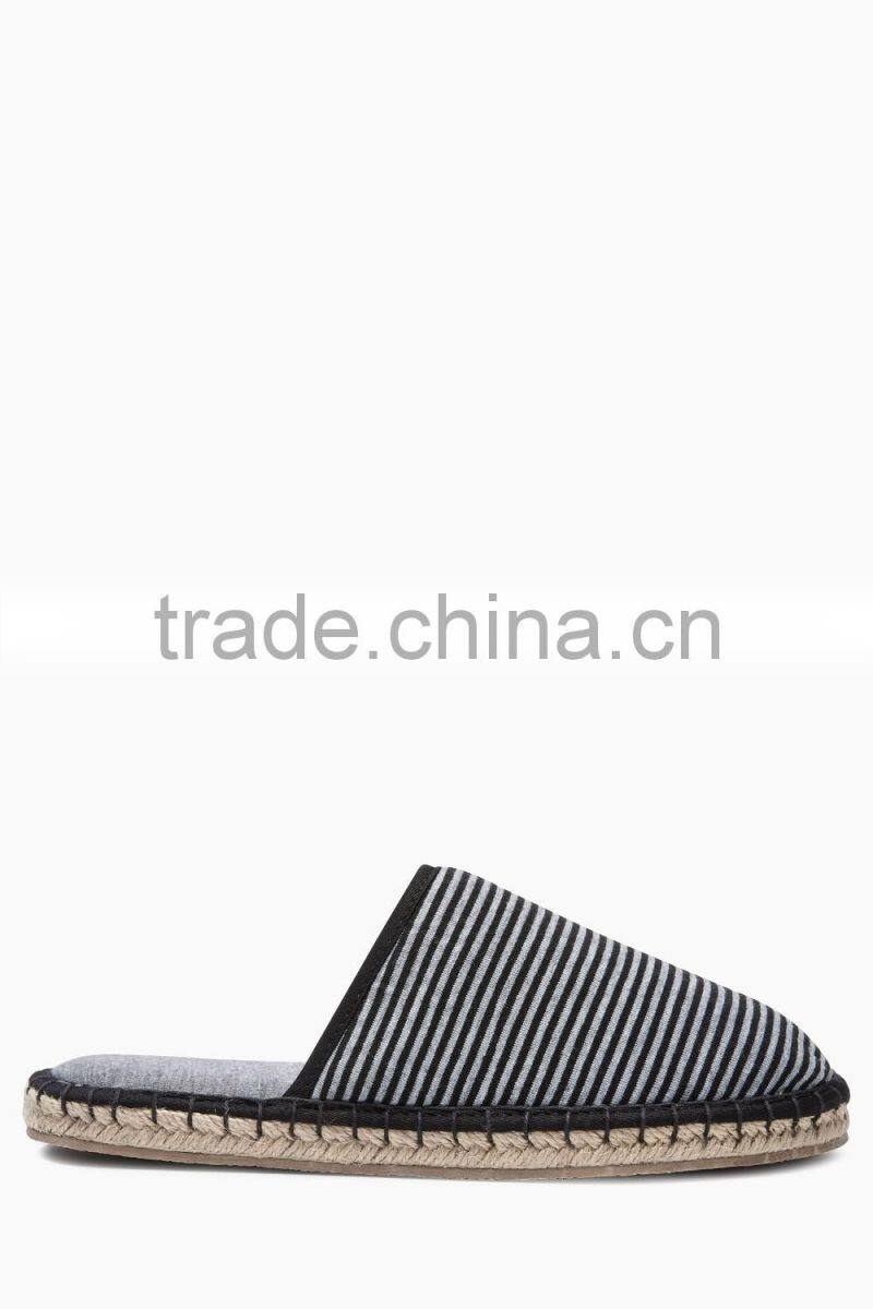 t160434 Grey/Black Stripe Espadrille Mule Slippers indoor slipp