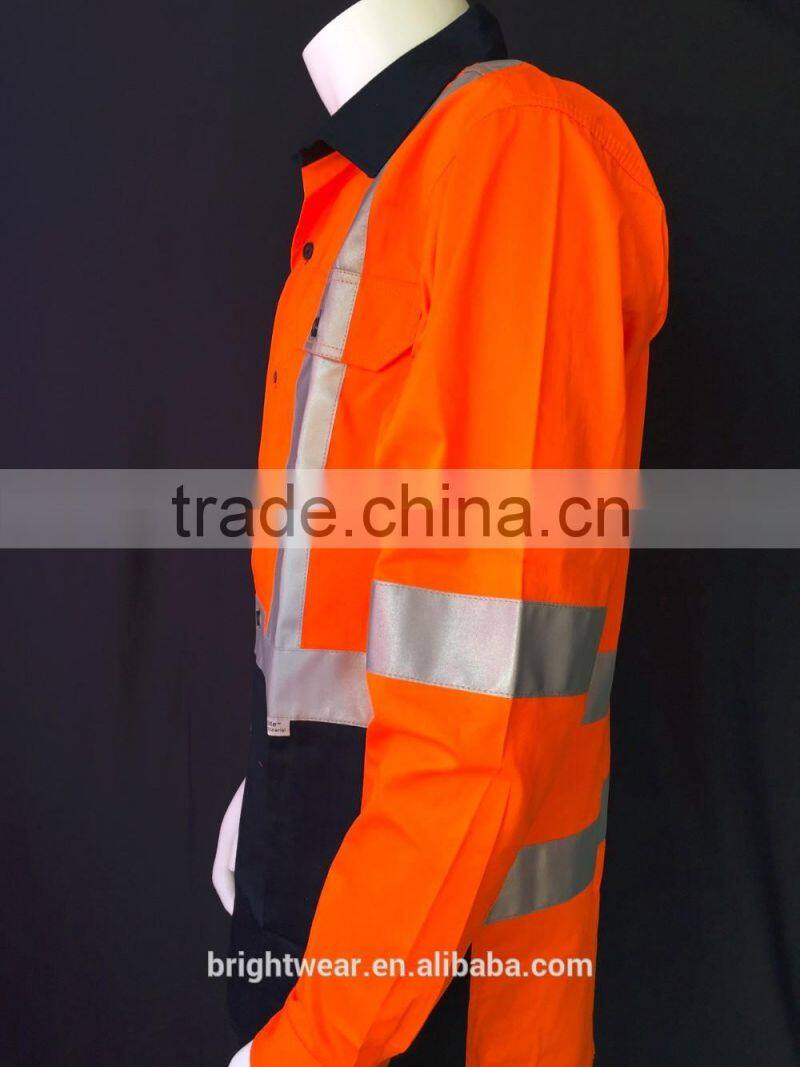 long sleeve hi-vis cotton drill safety shirts