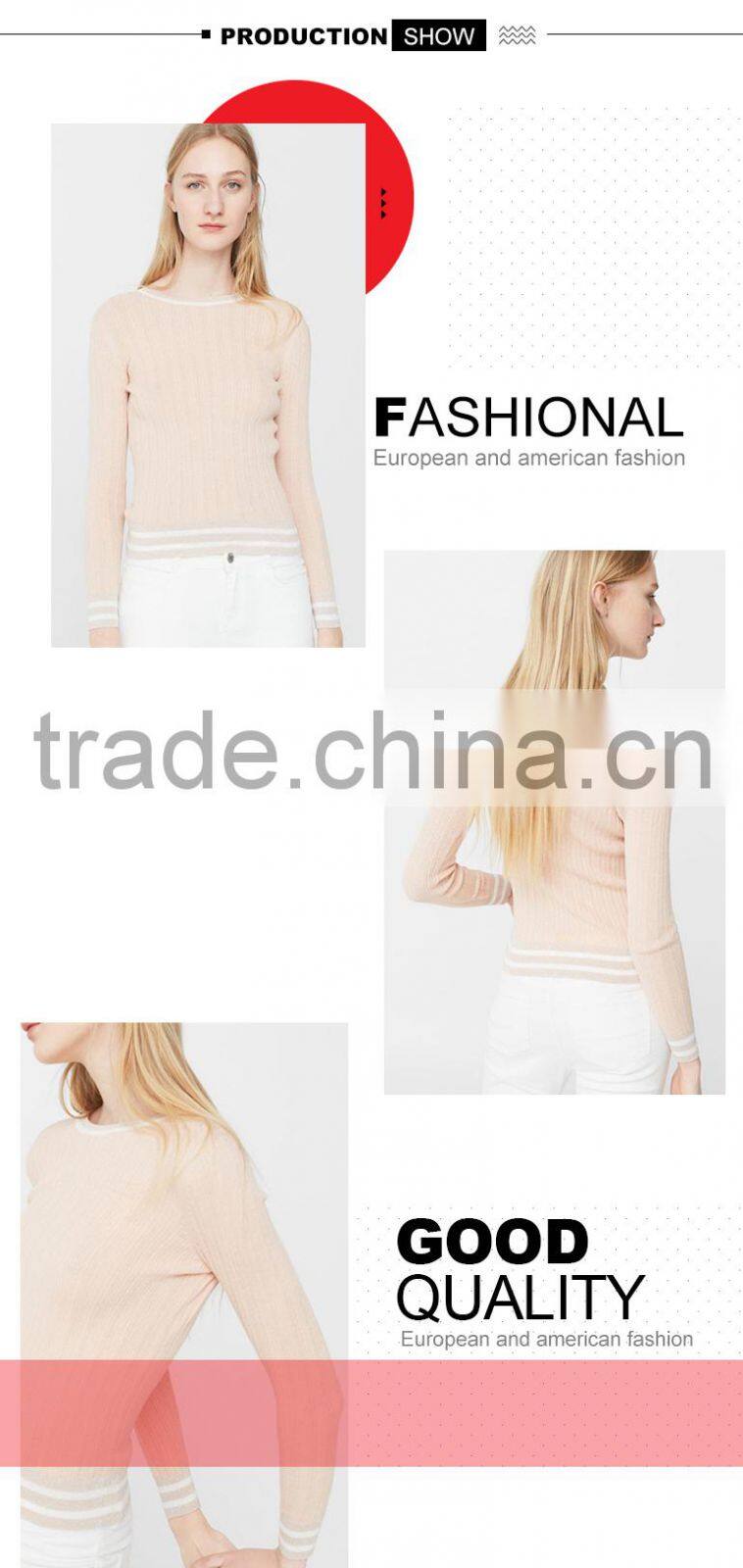 Ladies branded stylish tight thin pullover sweater from Shantou OEM factory