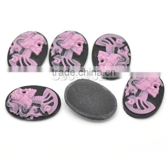 Purple Resin Halloween Skull Pattern Oval Cameo 25x18mm(1"x3/4"), sold per packet of 50