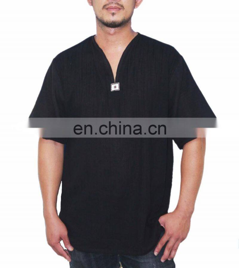 Men's V-Neck T-Shirt 100% Cotton Thai Hippie Shirt Beach Yoga Top