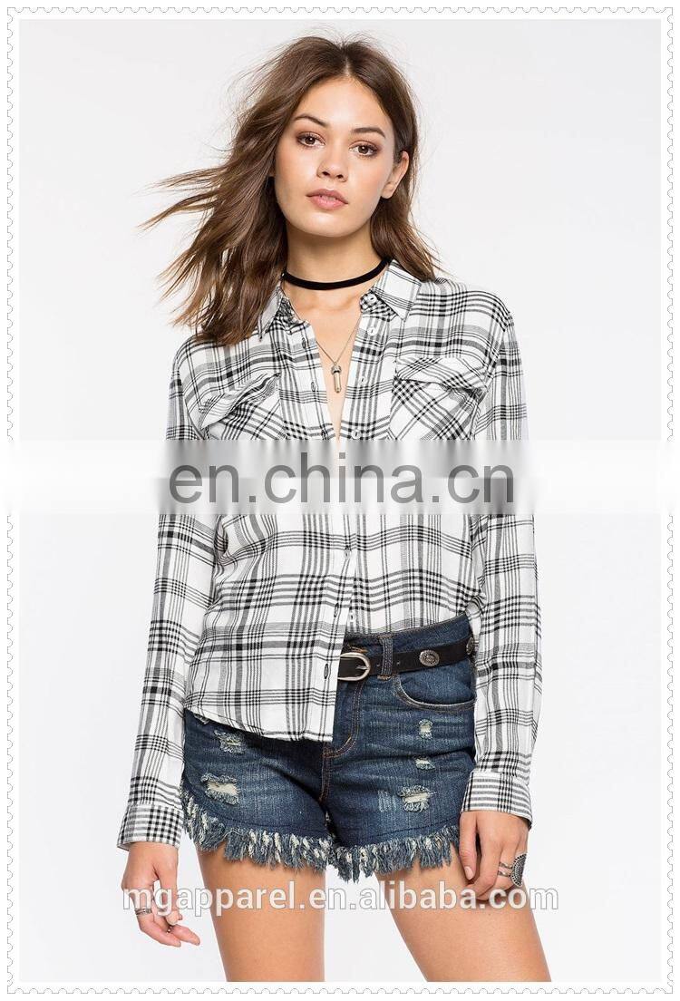 china wholesale elegant womens plaid shirt low price OEM service