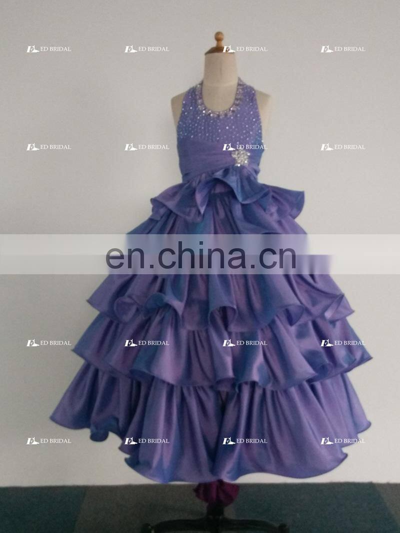 Purple Taffeta Custom Made Long Ball Gown Flower Girl Dress