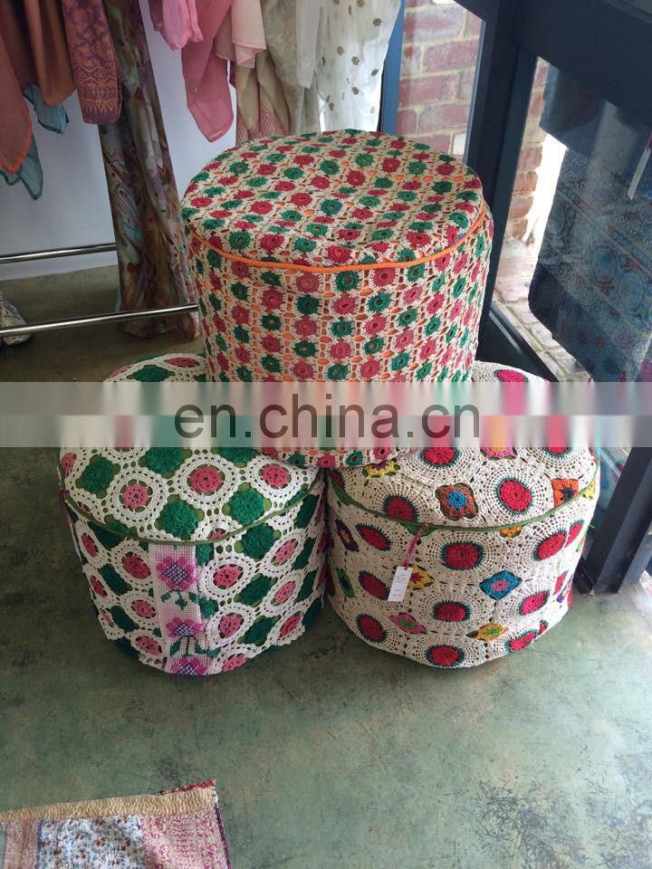 Wholesale Top Selling Crochet Natural Linen Knit Floor Ottoman Pouf Covers