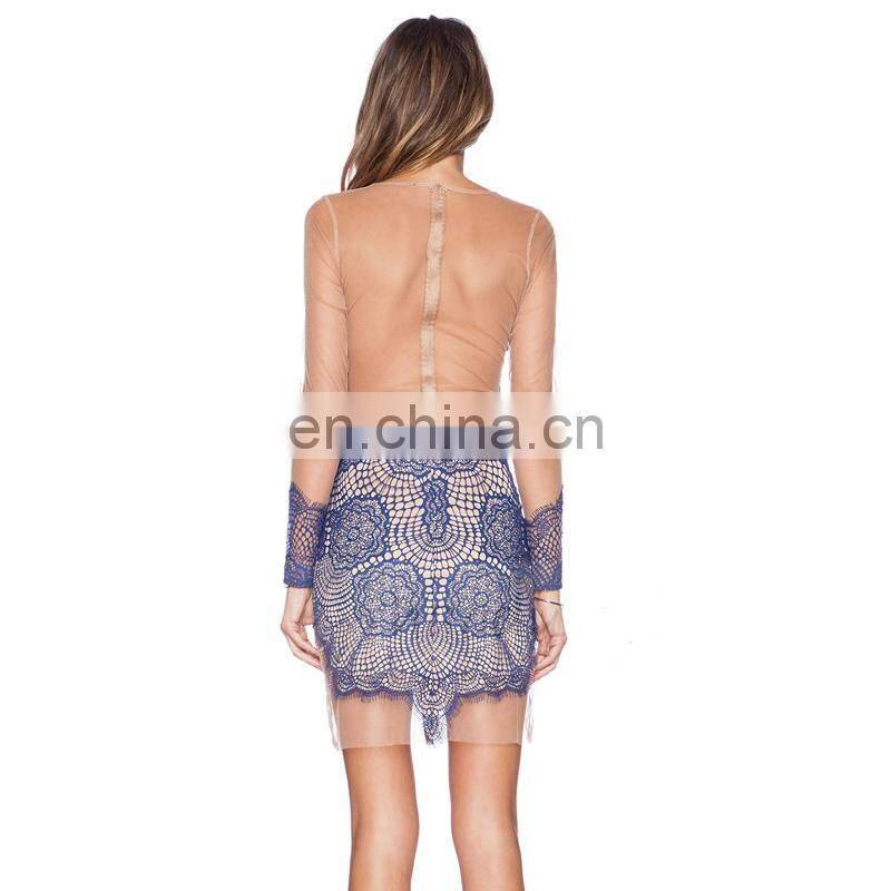 2016 Hot sales sexy transparent dress deep V net dresses transparent sexy night dress for woman