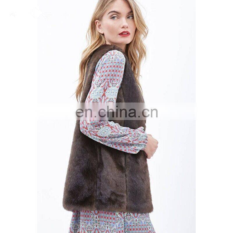 custom lady winter fashion faux animal fur vest waistcoat