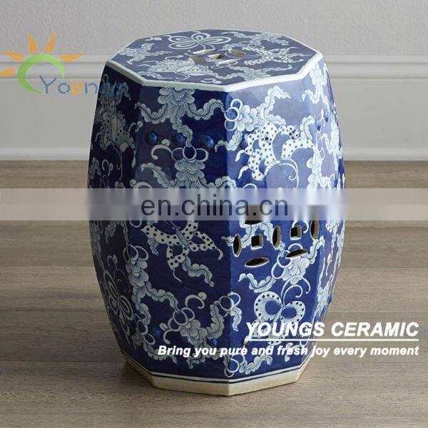 Antique Chinese HAND PAINTED Ceramic Stool Blue Garden Furniture