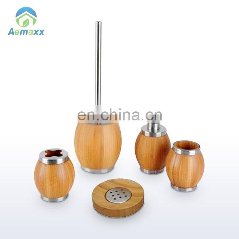 Bamboo series 5pcs bathroom decoration sets with toilet brush dispenser