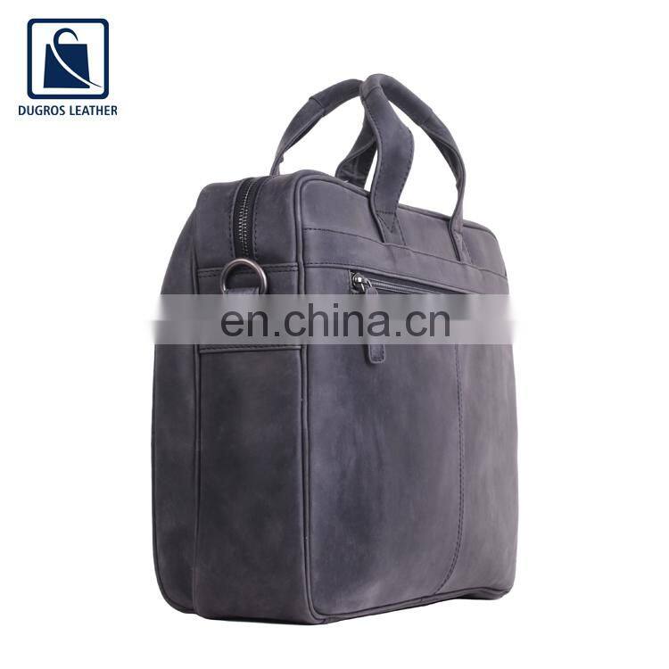 Hot Selling Anthracite Fitting Cotton Lining Material Genuine Leather Laptop Bag Manufacturer