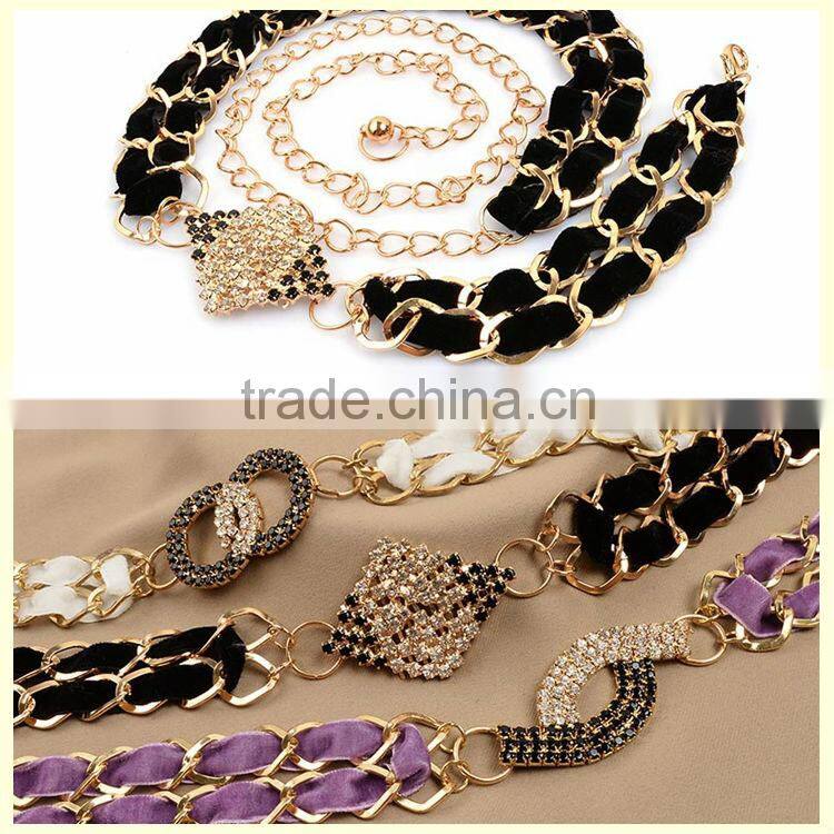 China wholesale stainless steel jewelry black cloth belly chain design