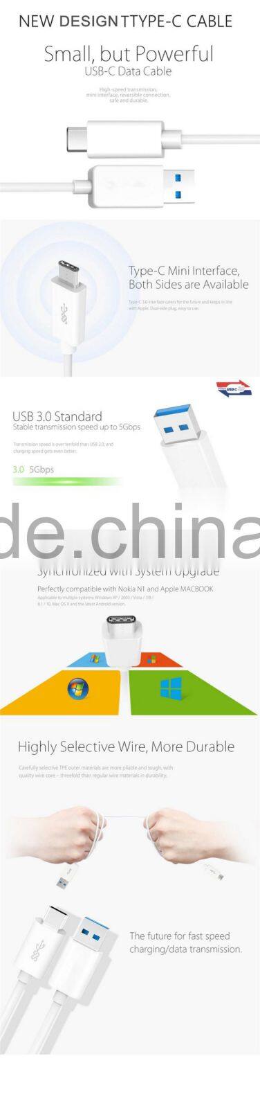 Multi USB 3.0 Type C Connectore Cable For Macbook Mobile Cable