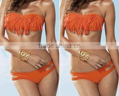 2014 romantic sexy women nude tassels open bikini beach wear