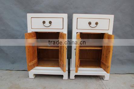 Chinese antique reproduction wooden white small bedside cabinet
