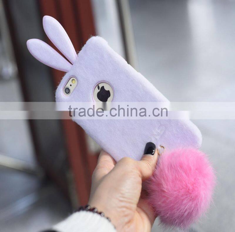 Soft TPU Genuiue Rabbit colorfull Fluffy Fur Tail Ball Phone Case Lxuxry Phone Case for Iphone and for Samsung