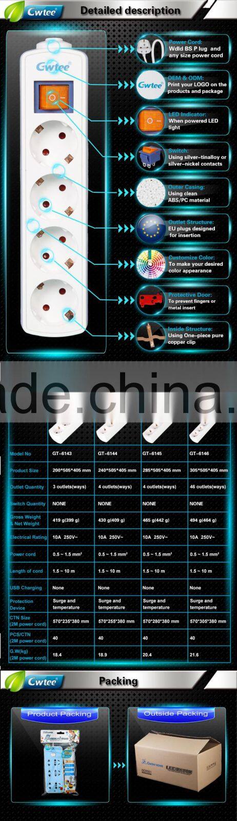 3/4/5/6 ways EU Electrical Switch Sockets, Customized German Socket