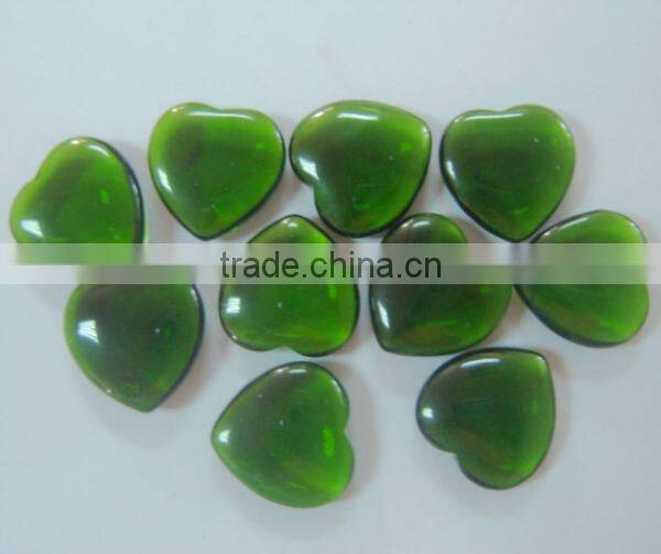 High quality semi precious stone green glass 25*8mm puffy heart jewelry