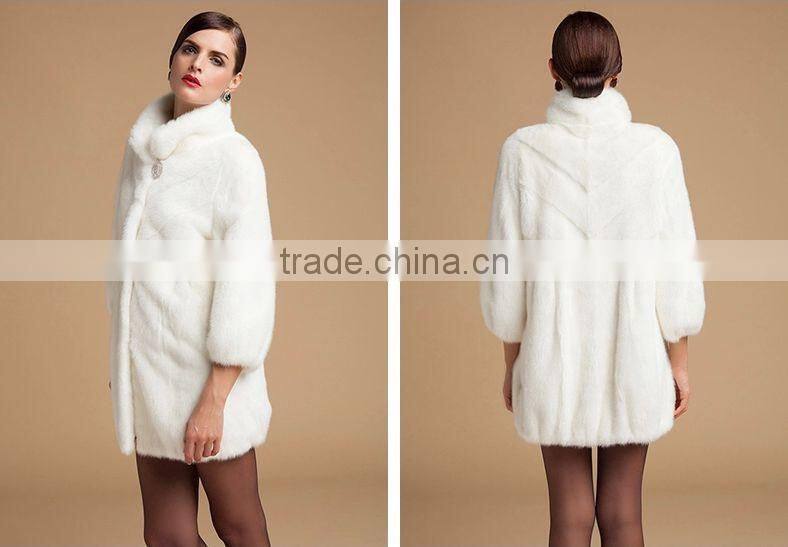 emk1449 fashionable white mink fur coat
