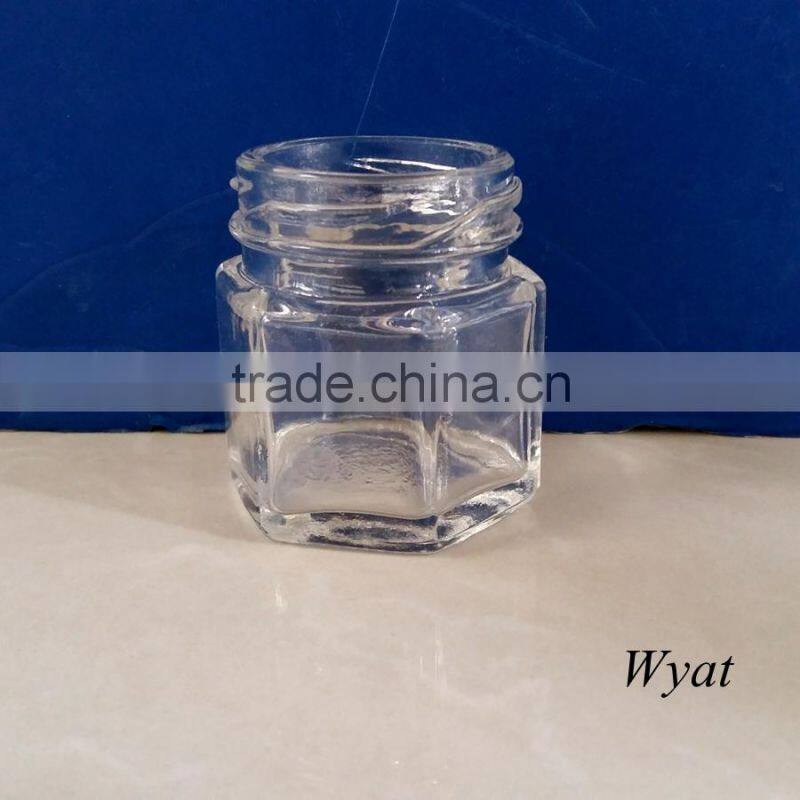 empty 50ml hexagonal glass jam jars with golden lid SLJd32