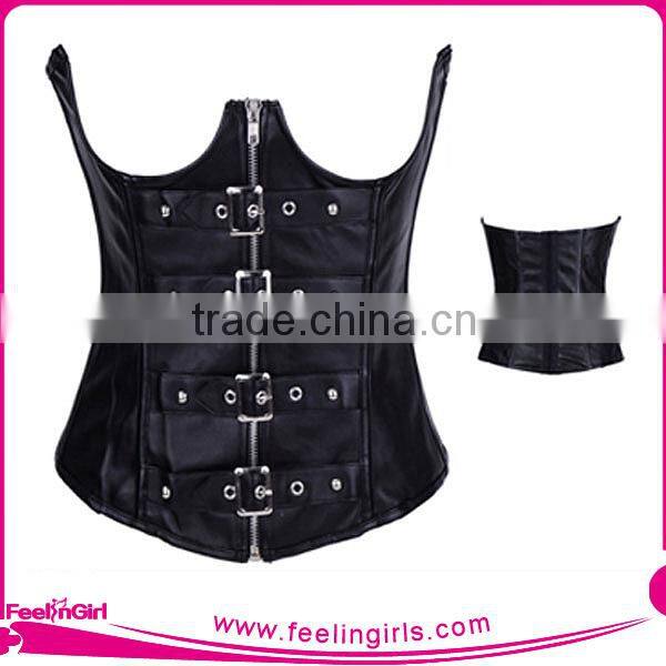 Cheap Black Women Wet Look Leather Corset Gothic