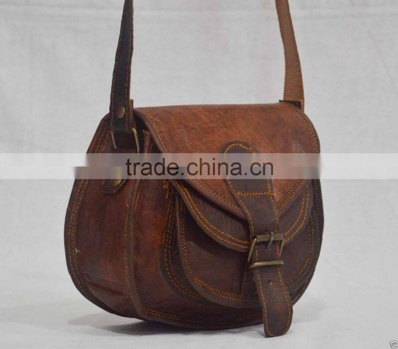 Real Goat Leather Vintage Messenger Shoulder Bag Cross Body Satchel Sling Purse Shopping Carry Bag