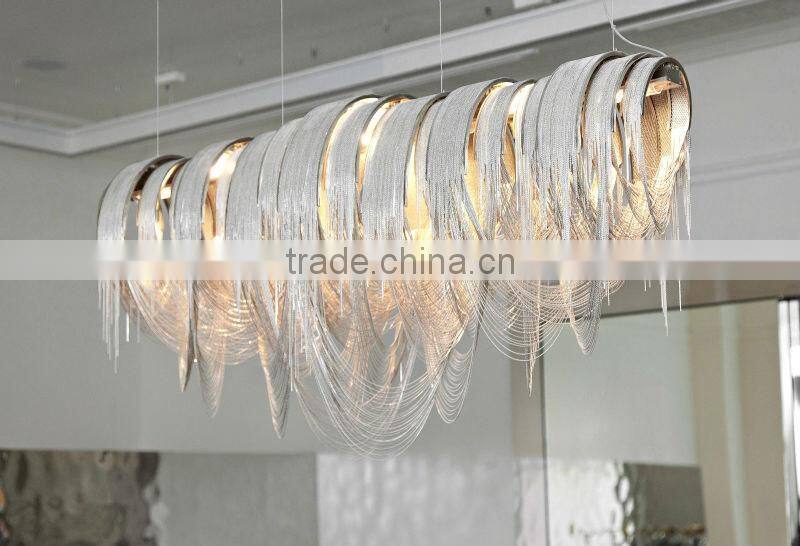 Aluminium Chrome chain suspension chandelier ceiling for Hotel Banquet Hall