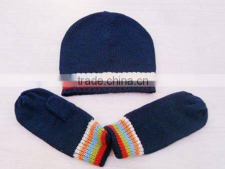 fashion lady acrylic knitted jacquard mitten hat set